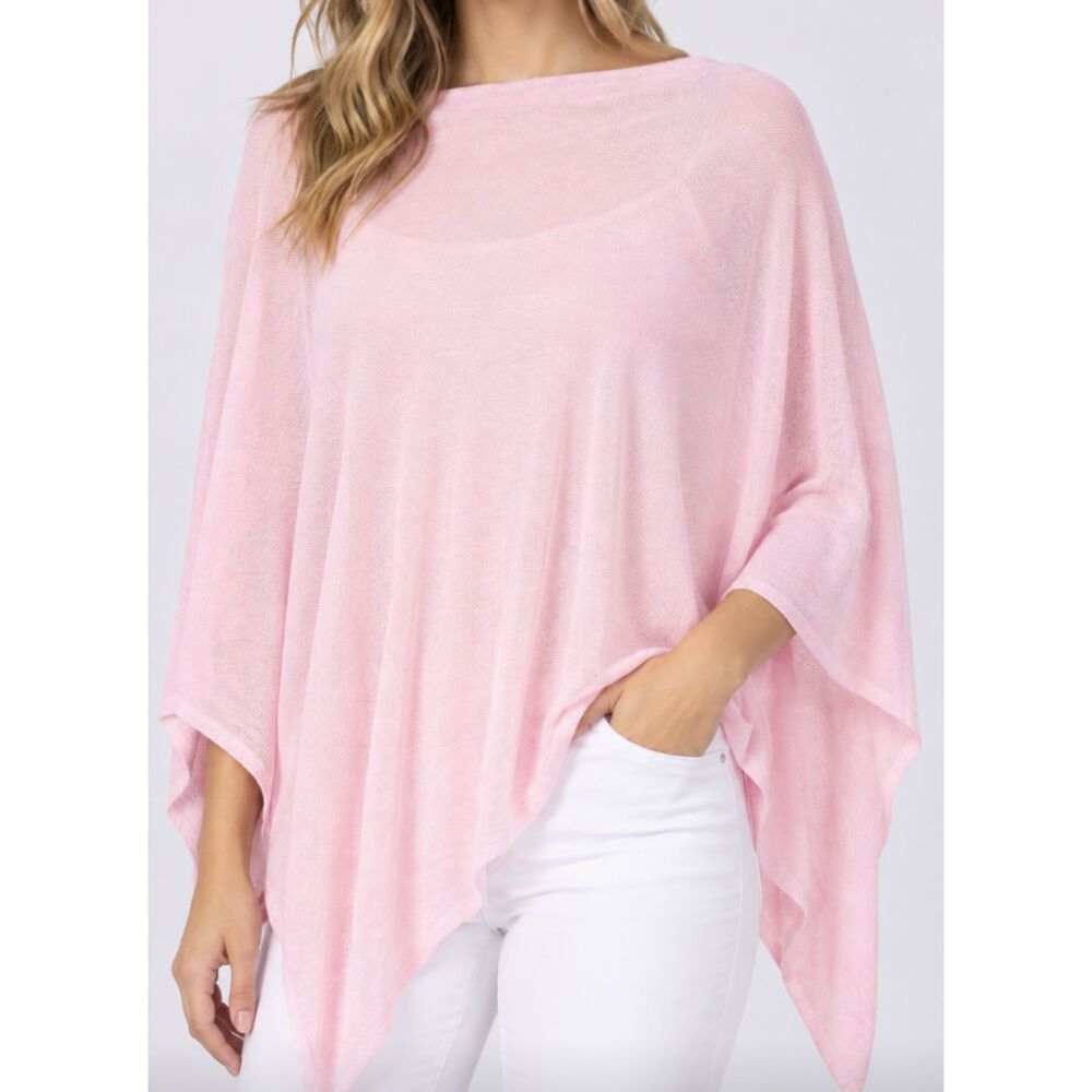 Lexi York 100% Bamboo Knit Asymmetrical Poncho Shawl Wrap Light Pink